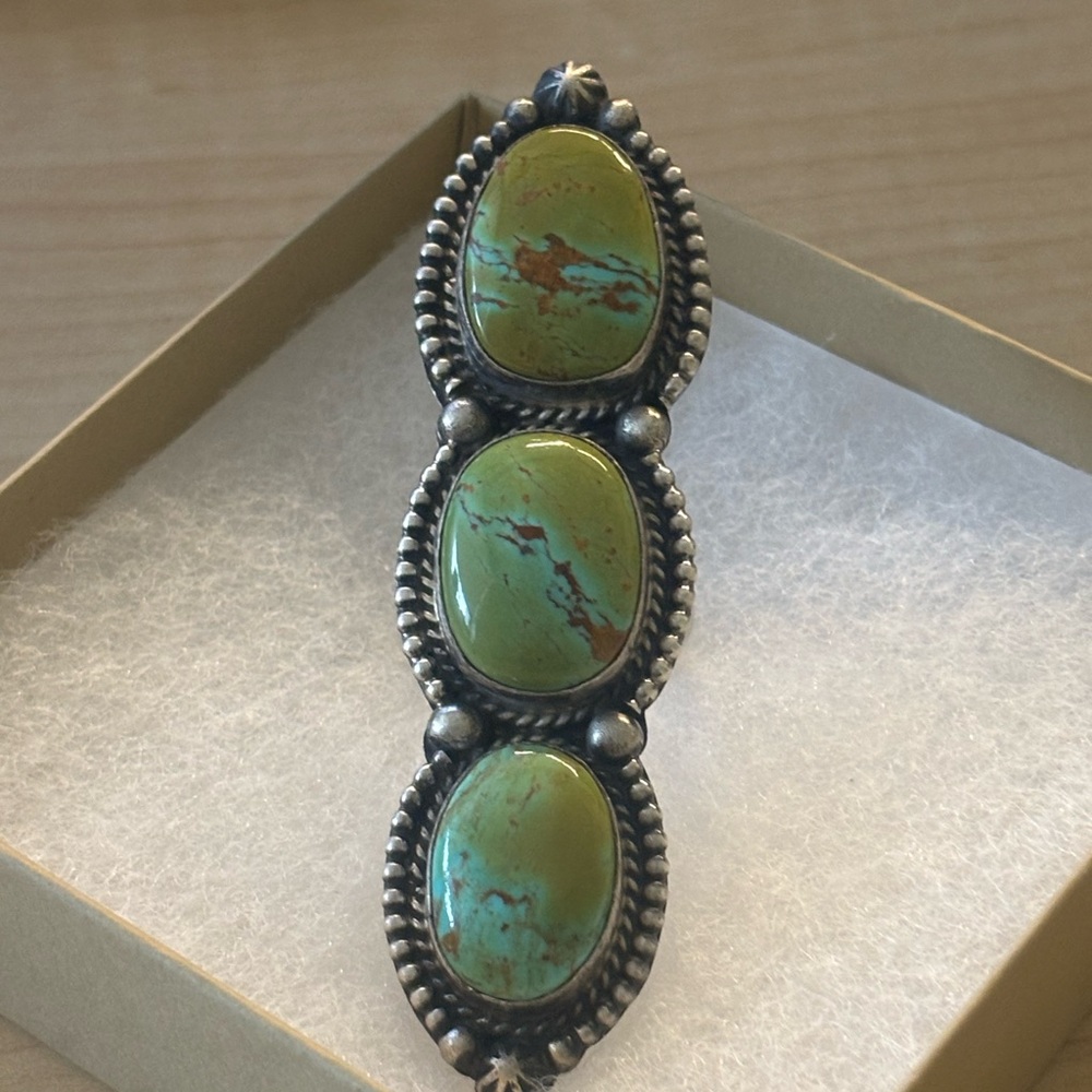 Vintage Green Stone Silver Brooch